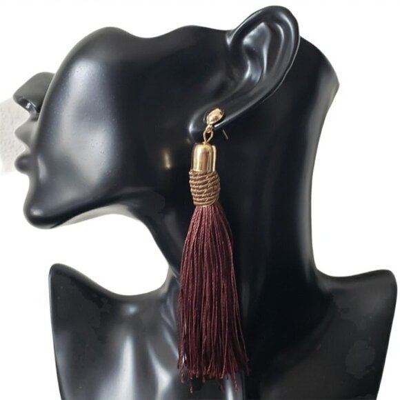 Fashion Jewelry Brown Gold Dangle Tassel Earrings - Picture 3 of 7